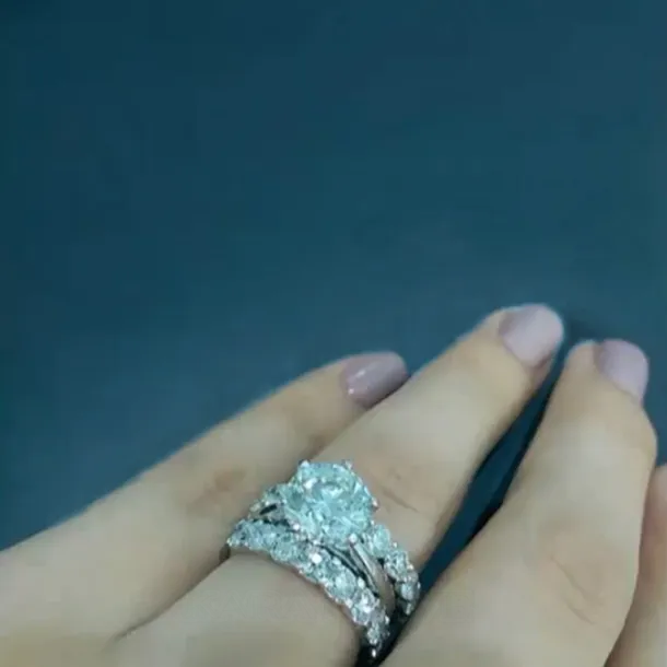 Parure de mariage 3 pièces en argent 925 pour diamant blanc taille ronde