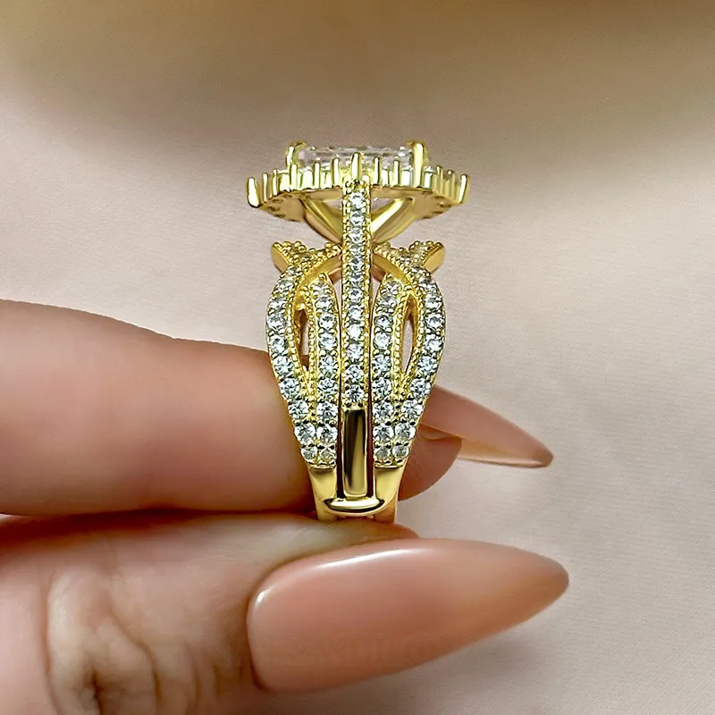 Bague de fiançailles classique en argent sterling blanc diamant radiant