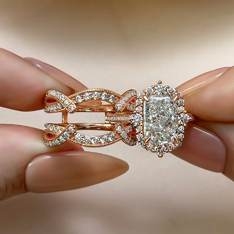 Bague de fiançailles classique en argent sterling blanc diamant radiant