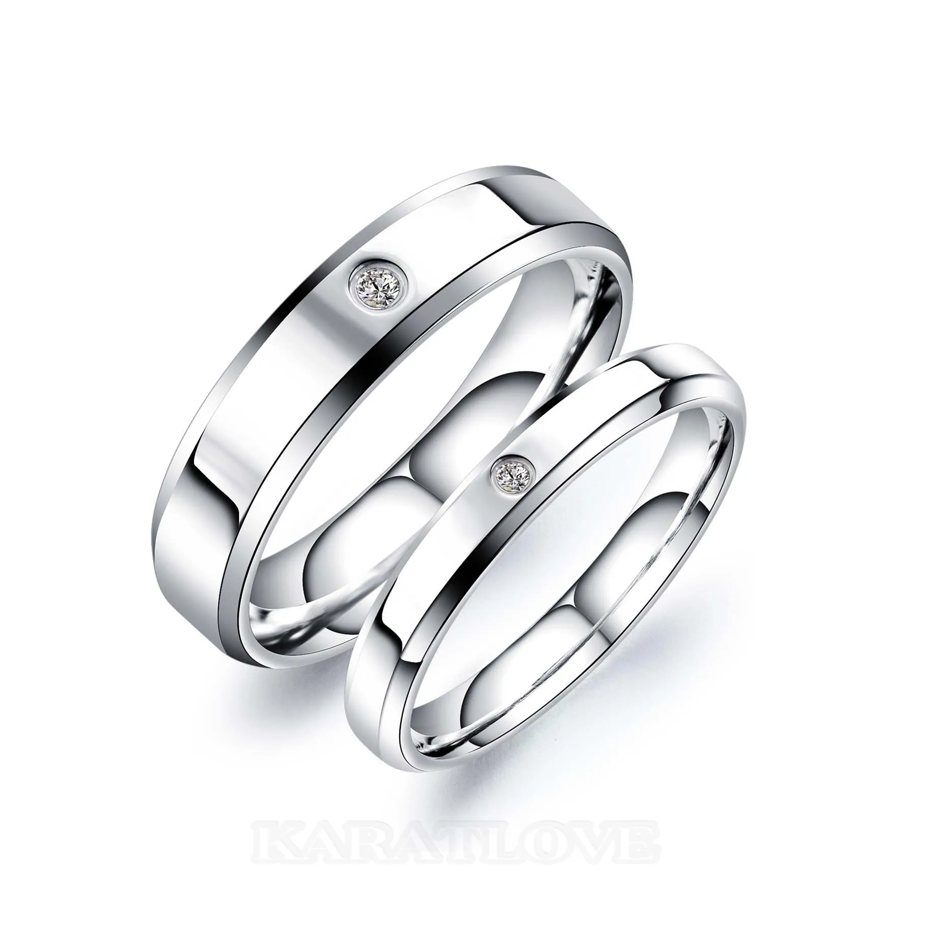 Bagues de couple en argent titane et diamant de couleur blanche