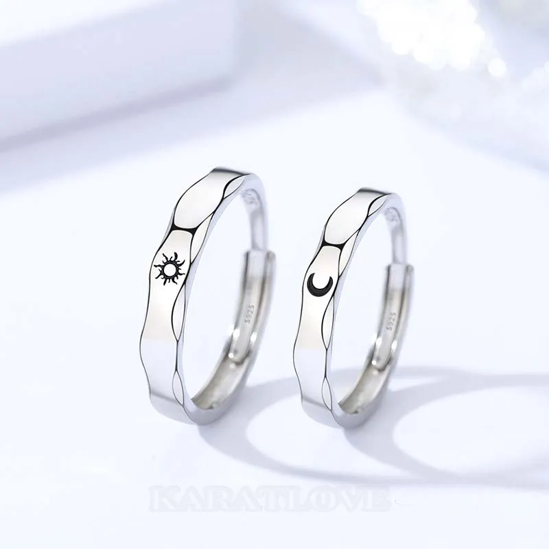 Bagues de couple soleil et lune en argent sterling