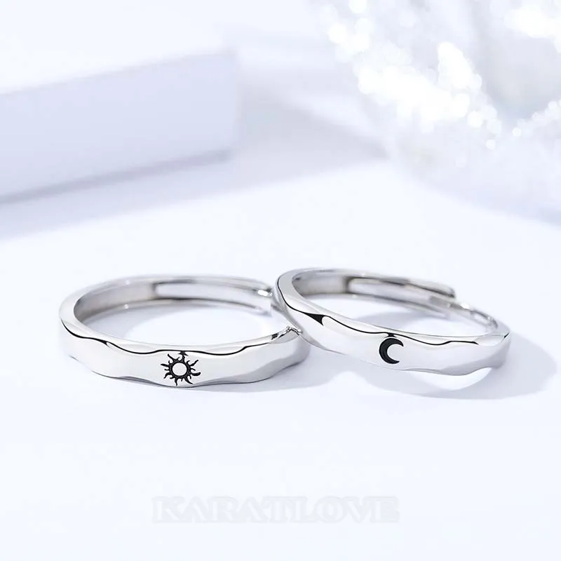 Bagues de couple soleil et lune en argent sterling