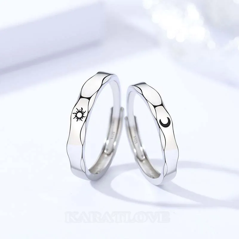Bagues de couple soleil et lune en argent sterling