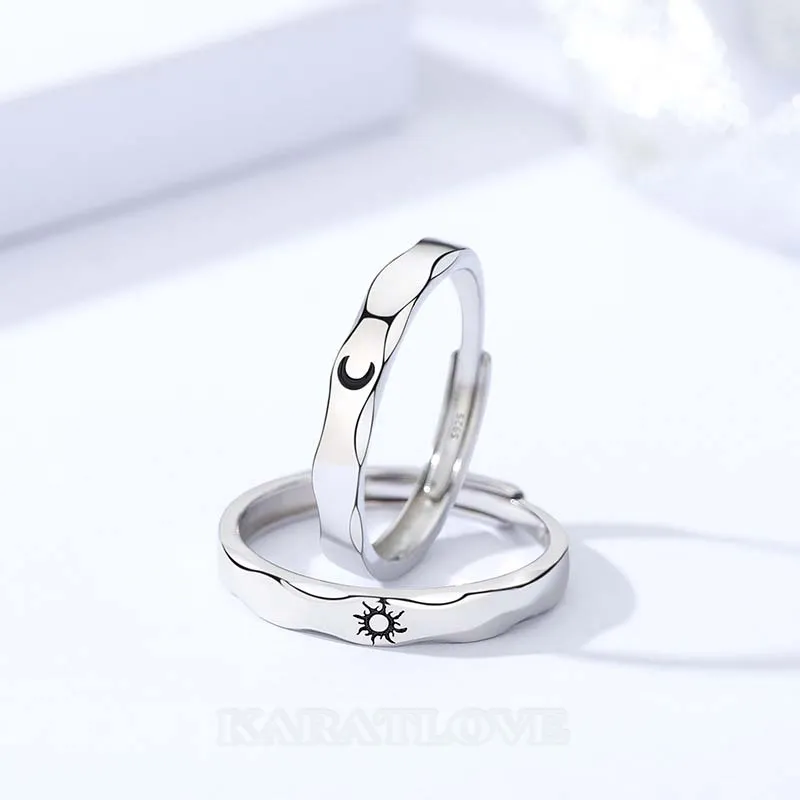 Bagues de couple soleil et lune en argent sterling