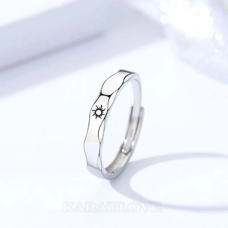 Bagues de couple soleil et lune en argent sterling