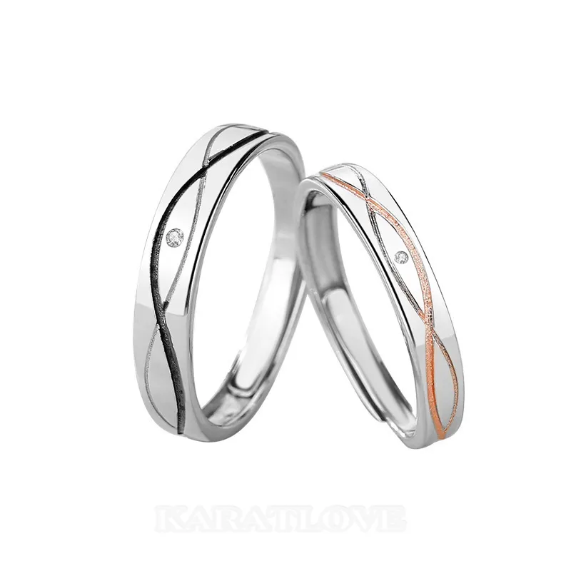 Anneaux de couple en argent sterling avec diamant rond