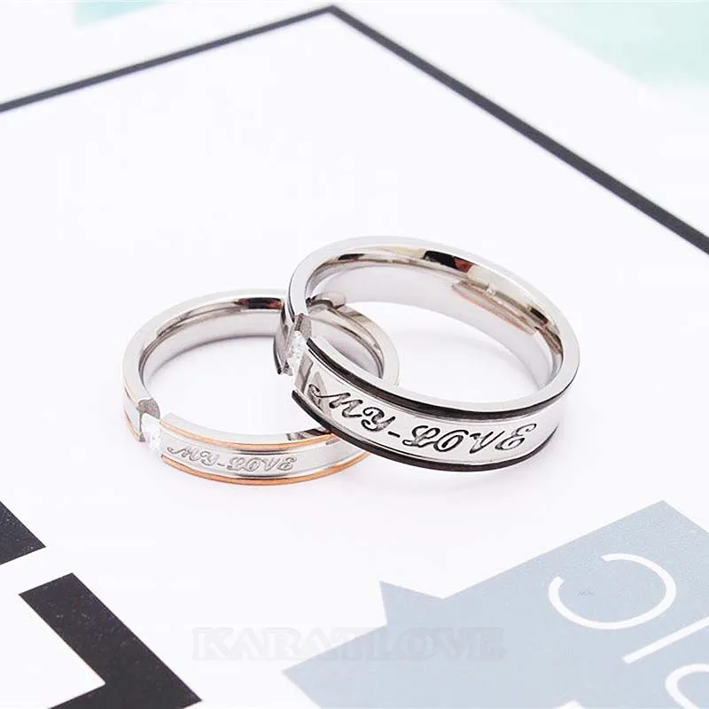 Bagues de couple en titane blanc avec diamant princesse my love heart