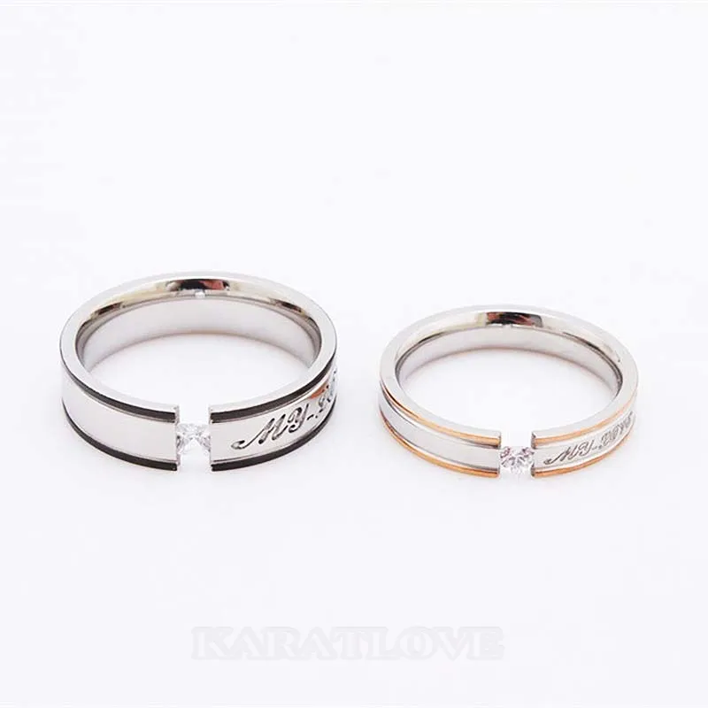 Bagues de couple en titane blanc avec diamant princesse my love heart
