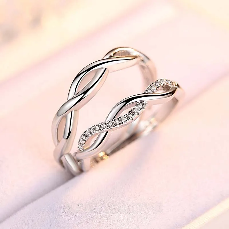 Anneaux de couple infinity en argent sterling, diamant rond et blanc