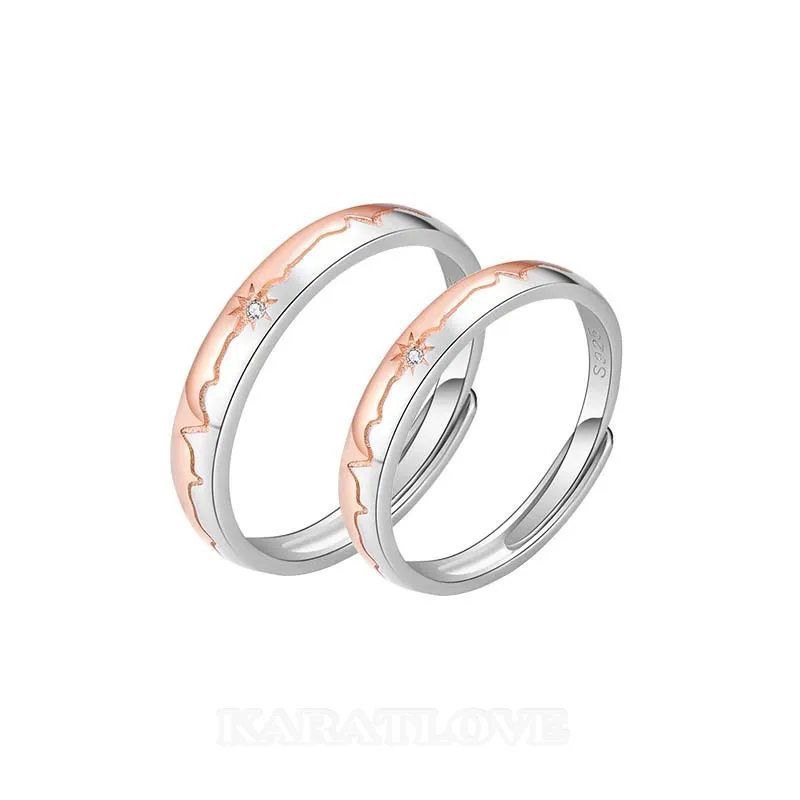 Bagues de couple en argent sterling avec diamant rond