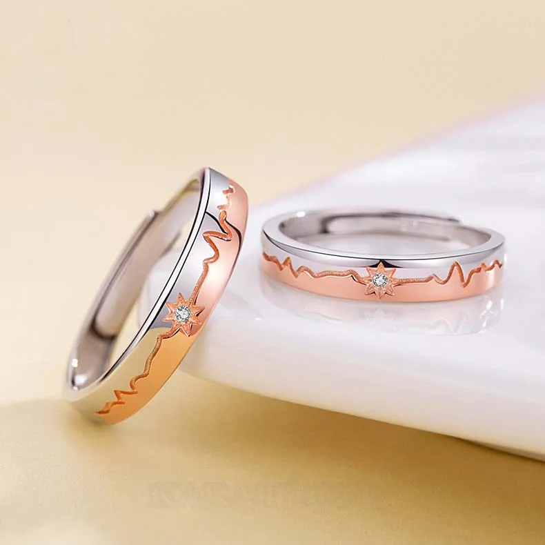 Bagues de couple en argent sterling avec diamant rond