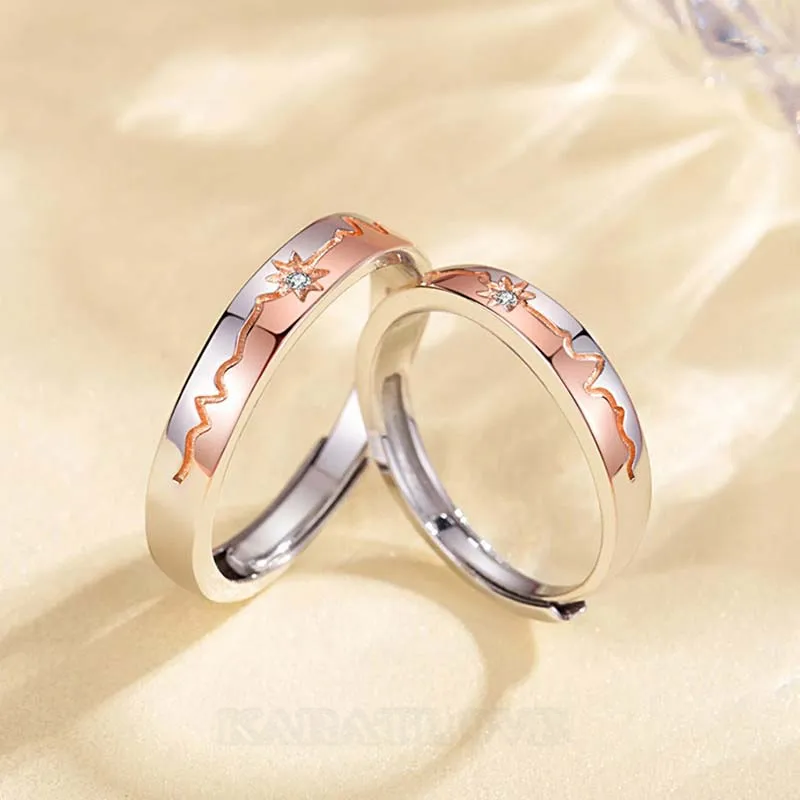 Bagues de couple en argent sterling avec diamant rond