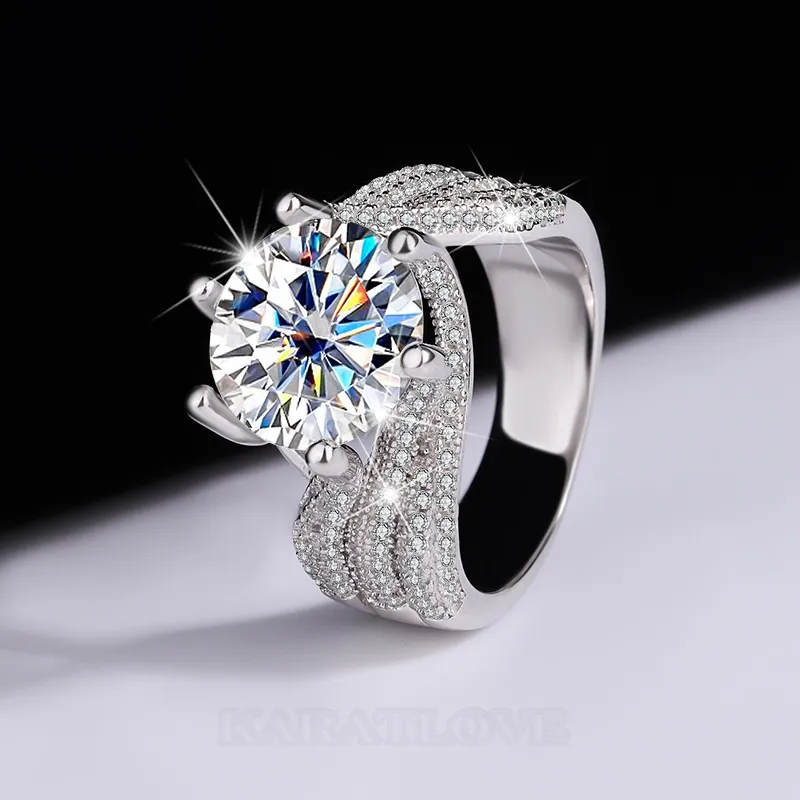 Bague de fiançailles art déco en argent sterling 925 et diamant de moissanite de taille ronde