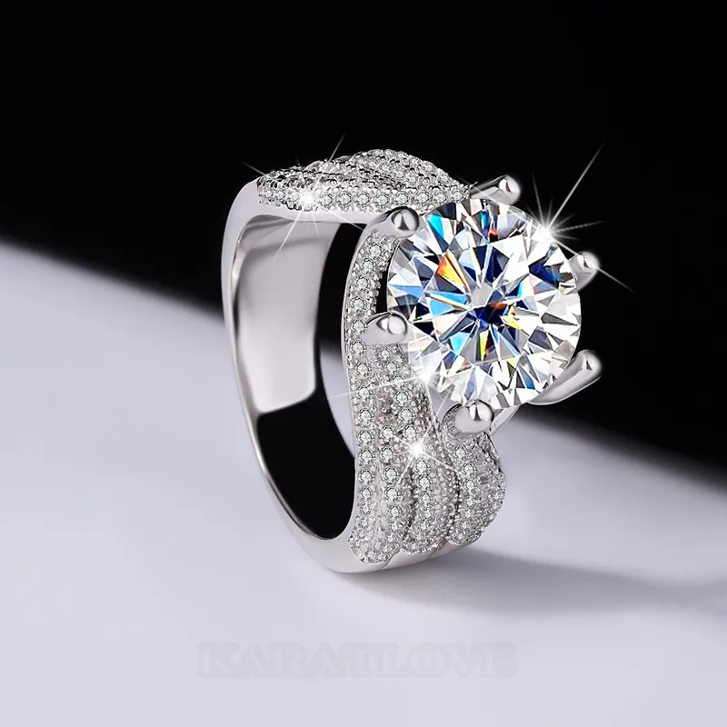 Bague de fiançailles art déco en argent sterling 925 et diamant de moissanite de taille ronde