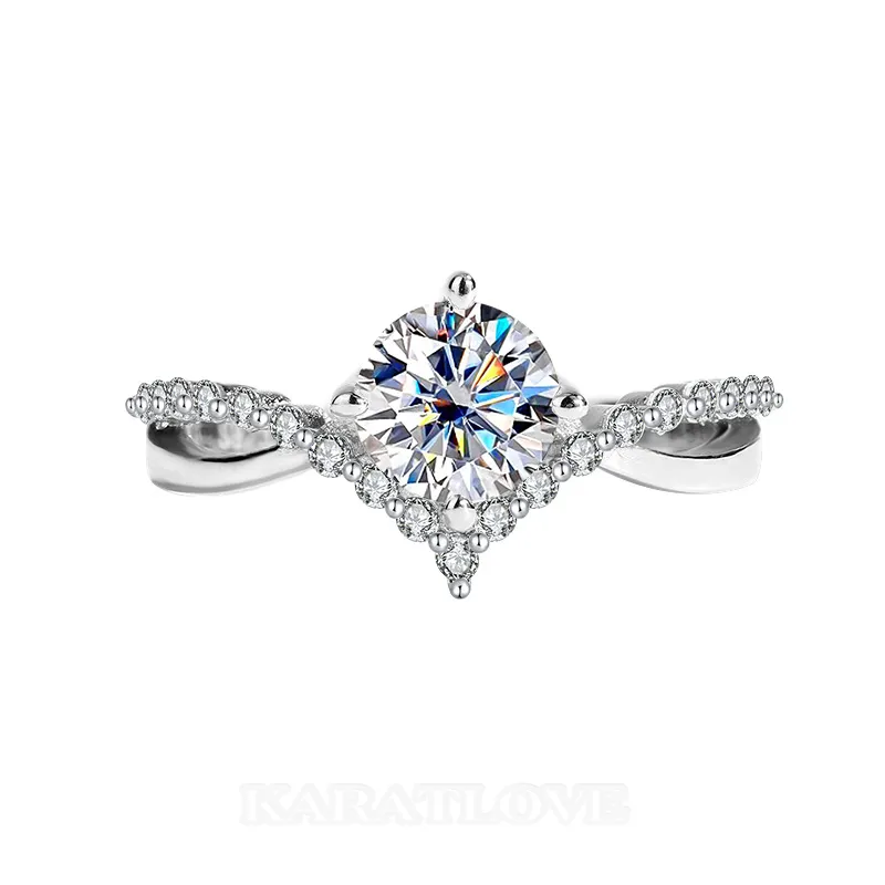 Bague de fiançailles art deco en argent sterling 925 et diamant de moissanite de taille ronde