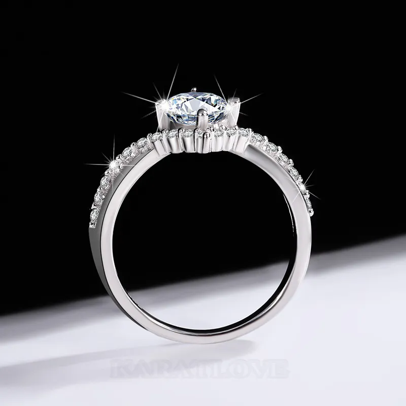 Bague de fiançailles art deco en argent sterling 925 et diamant de moissanite de taille ronde