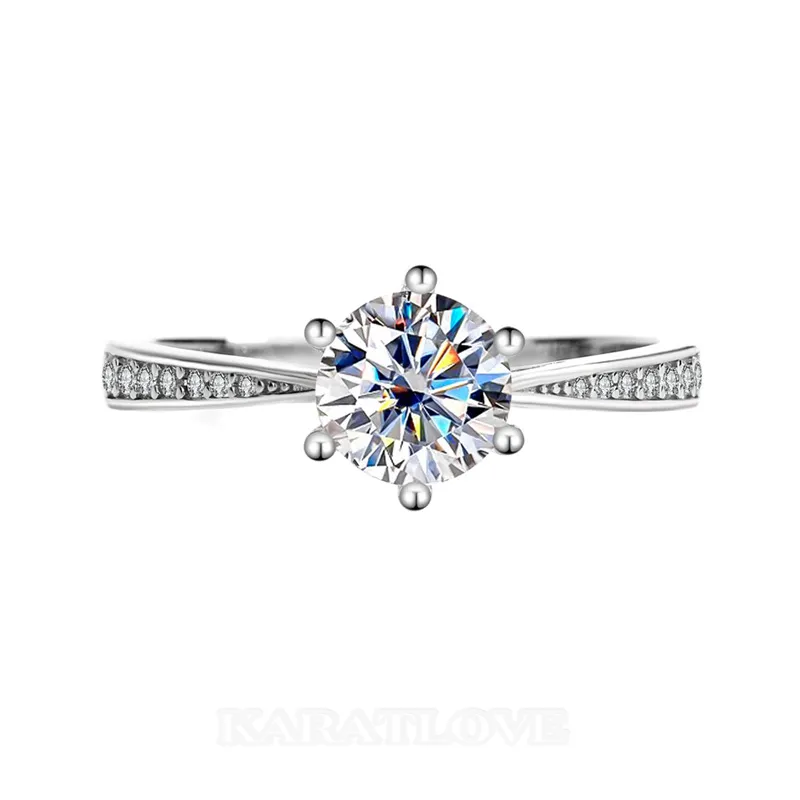 Bague de fiançailles classique en argent sterling 925 et diamant de moissanite de taille ronde