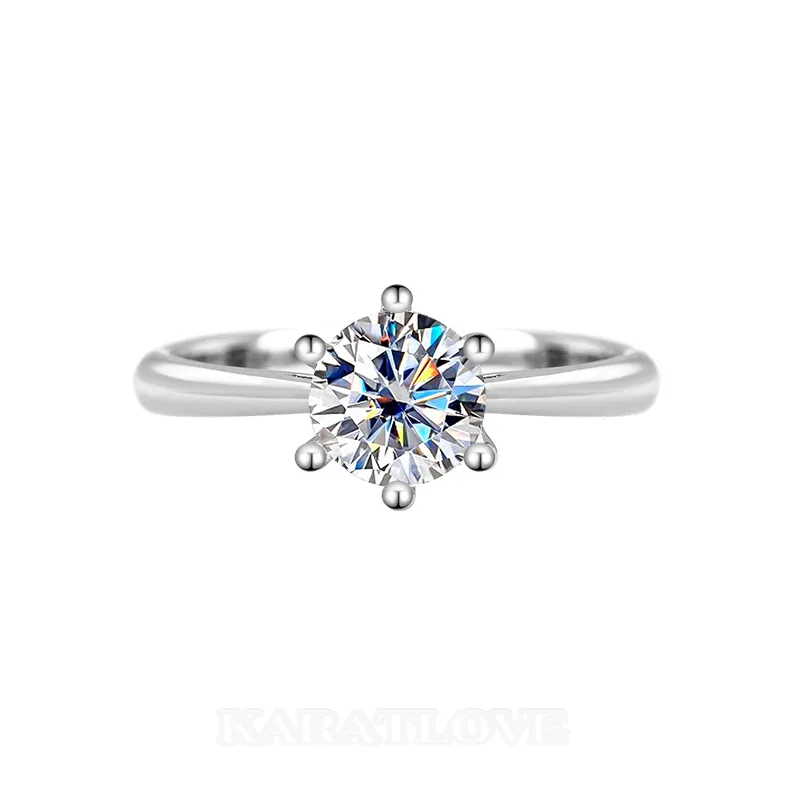 Bague de fiançailles solitaire en argent sterling 925 et diamant de moissanite de taille ronde