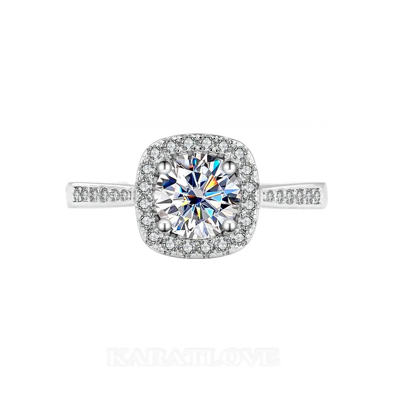 Bague de fiançailles en argent sterling 925 et diamant de moissanite de taille ronde