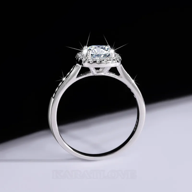 Bague de fiançailles en argent sterling 925 et diamant de moissanite de taille ronde
