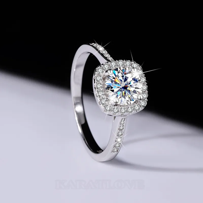 Bague de fiançailles en argent sterling 925 et diamant de moissanite de taille ronde