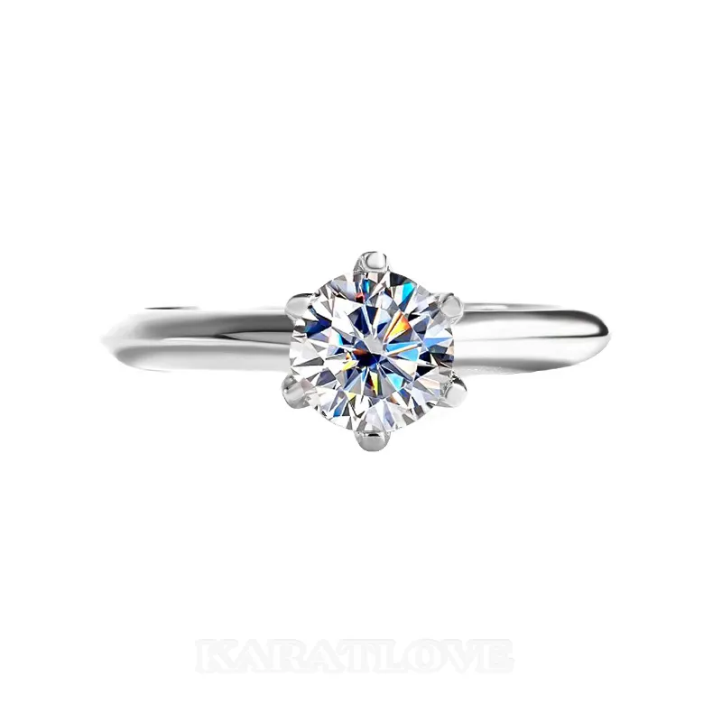 Bague de fiançailles solitaire en argent sterling 925 et diamant de moissanite de taille ronde