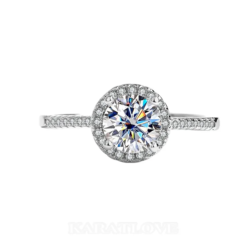 Bague de fiançailles en argent sterling 925 et diamant de moissanite de taille ronde