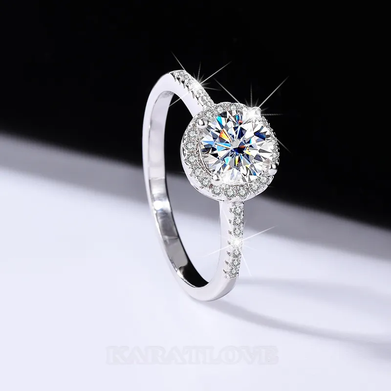 Bague de fiançailles en argent sterling 925 et diamant de moissanite de taille ronde