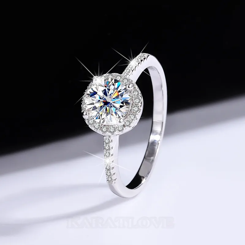 Bague de fiançailles en argent sterling 925 et diamant de moissanite de taille ronde