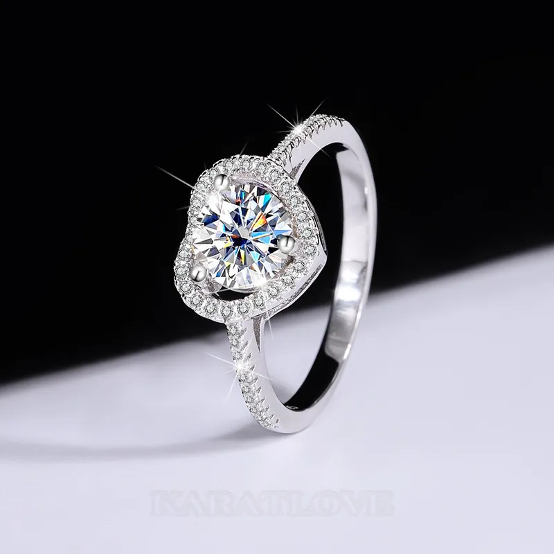 Bague de fiançailles en argent sterling 925 et diamant de moissanite de taille ronde