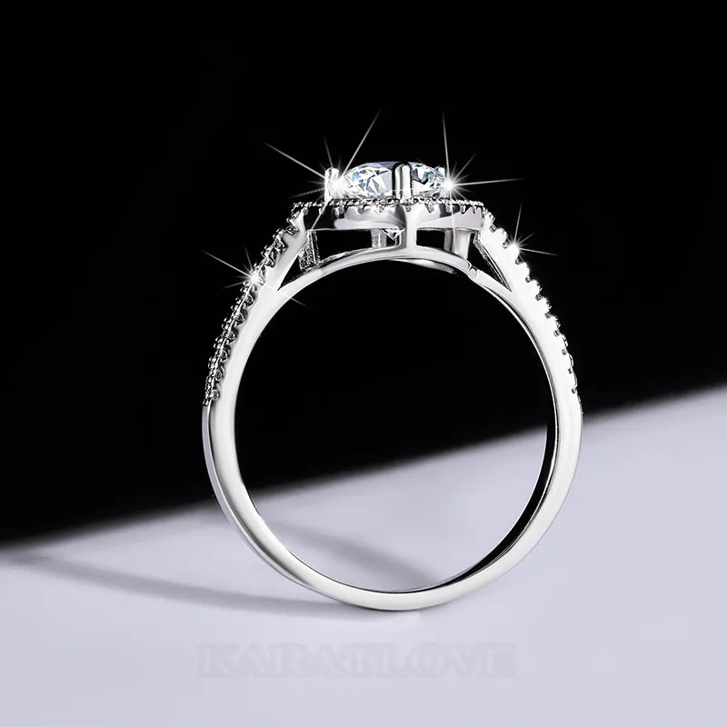 Bague de fiançailles en argent sterling 925 et diamant de moissanite de taille ronde