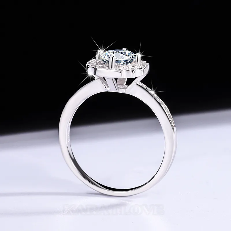 Bague de fiançailles halo en argent sterling 925 avec diamant de moissanite de taille ronde