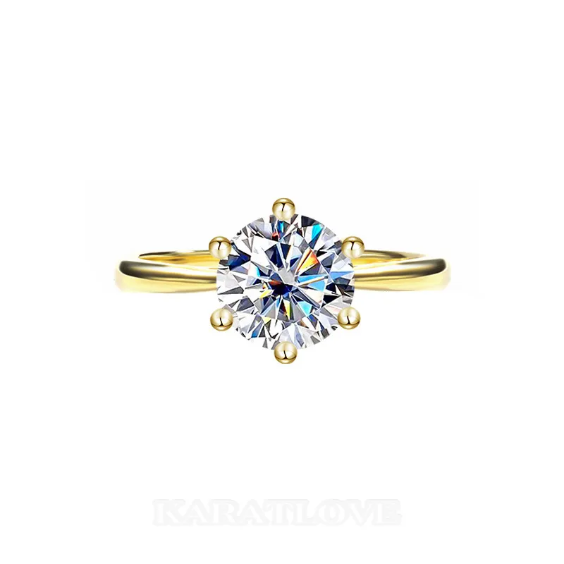 Bague de fiançailles solitaire en argent sterling 925 et or jaune blanc avec diamant de moissanite de taille ronde