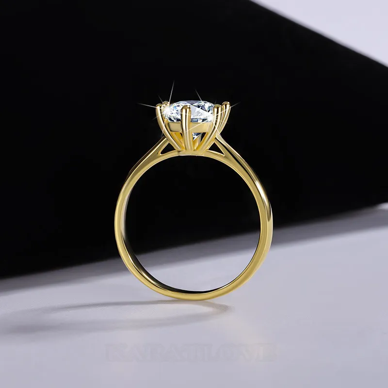 Bague de fiançailles solitaire en argent sterling 925 et or jaune blanc avec diamant de moissanite de taille ronde