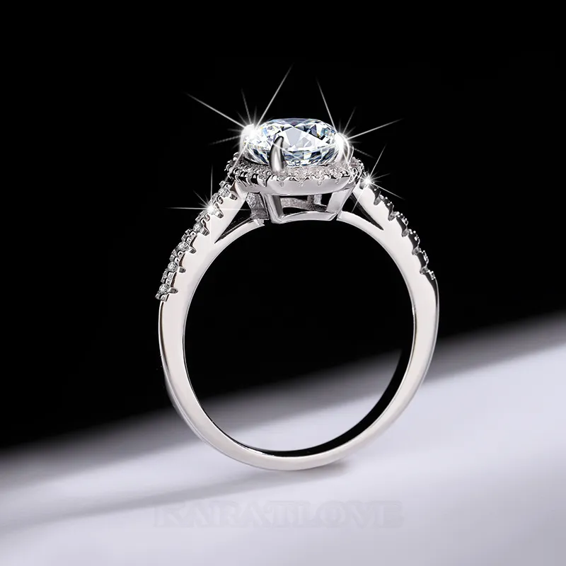 Bague de fiançailles halo en argent sterling 925 et diamant de moissanite de taille ovale