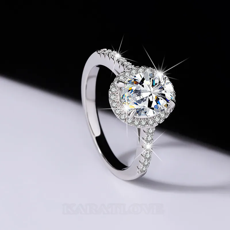 Bague de fiançailles halo en argent sterling 925 et diamant de moissanite de taille ovale