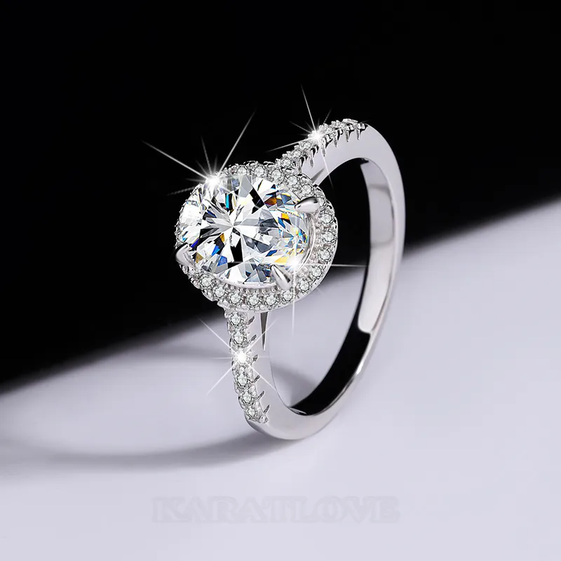Bague de fiançailles halo en argent sterling 925 et diamant de moissanite de taille ovale