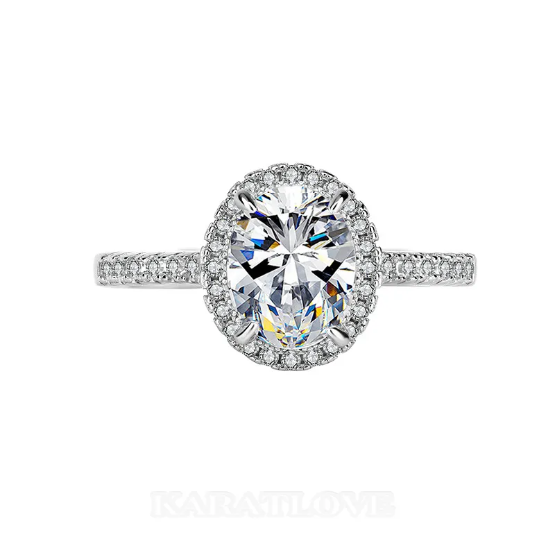 Bague de fiançailles halo en argent sterling 925 et diamant de moissanite de taille ovale