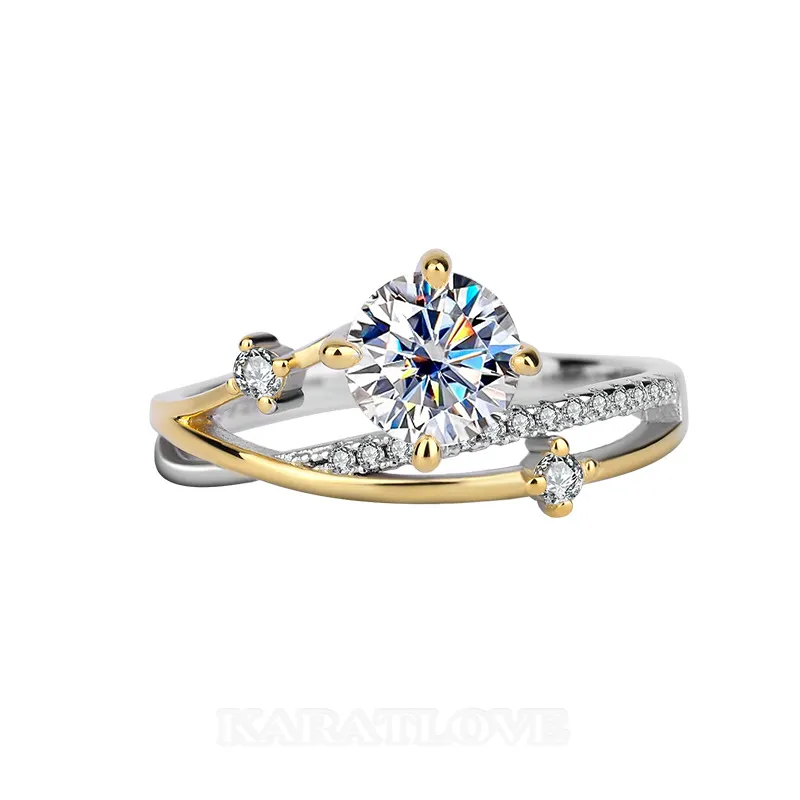 Bague de fiançailles art deco en argent sterling 925 et diamant de moissanite de taille ronde