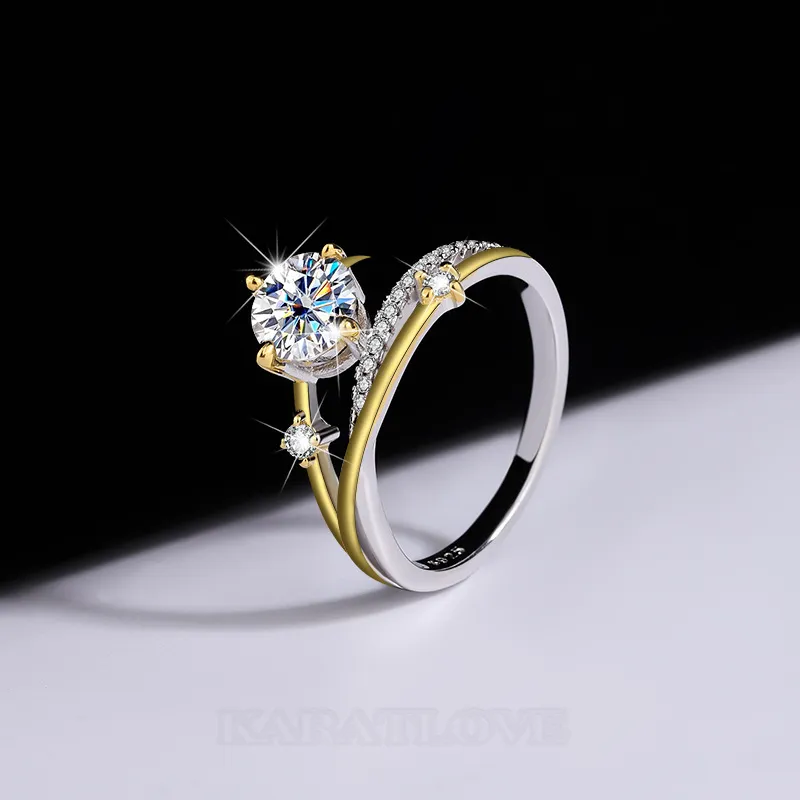Bague de fiançailles art deco en argent sterling 925 et diamant de moissanite de taille ronde