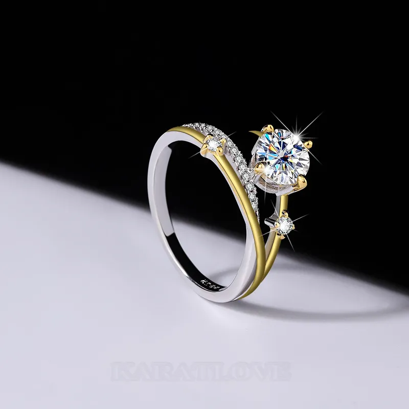 Bague de fiançailles art deco en argent sterling 925 et diamant de moissanite de taille ronde