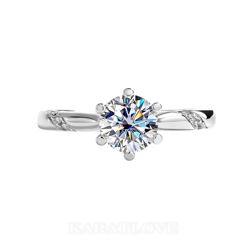 Bague de fiançailles classique en argent sterling 925 et diamant de moissanite de taille ronde
