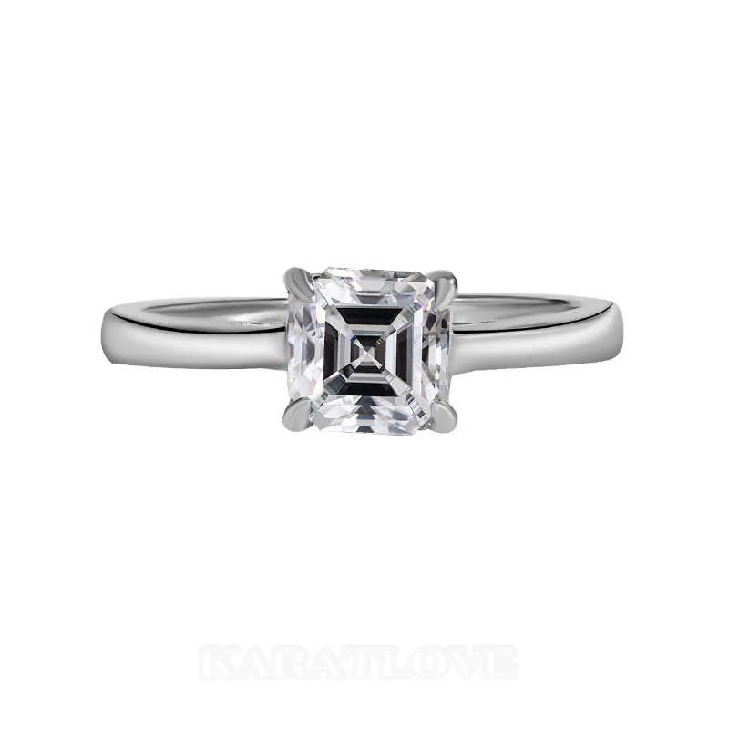 Bague de fiançailles solitaire en argent sterling 925 et diamant de moissanite de taille asscher