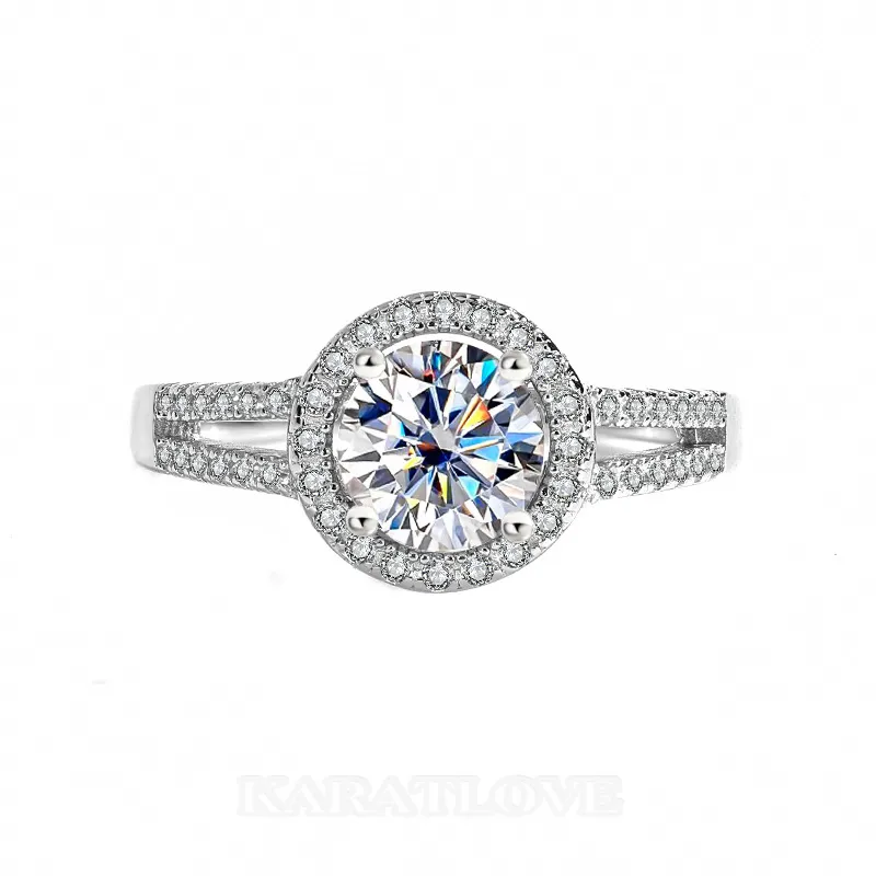 Bague de fiançailles en argent sterling 925 et diamant de moissanite de taille ronde blanc