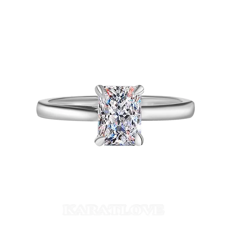 Bague de fiançailles solitaire en argent sterling 925, diamant moissanite radiant