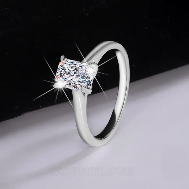 Bague de fiançailles solitaire en argent sterling 925, diamant moissanite radiant