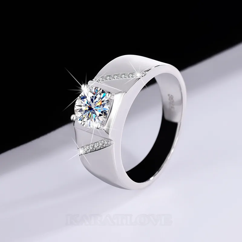 Bague de fiançailles classique en argent sterling 925 et diamant de moissanite de taille ronde
