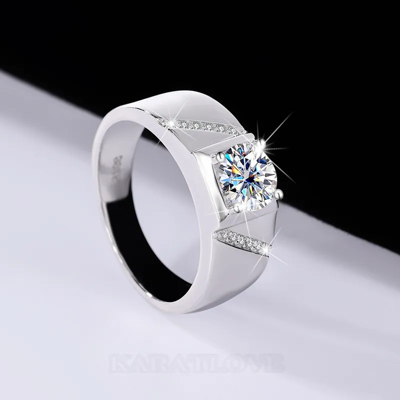 Bague de fiançailles classique en argent sterling 925 et diamant de moissanite de taille ronde