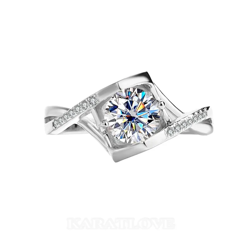Bague de fiançailles art déco en argent sterling 925 et diamant moissanite de taille ronde