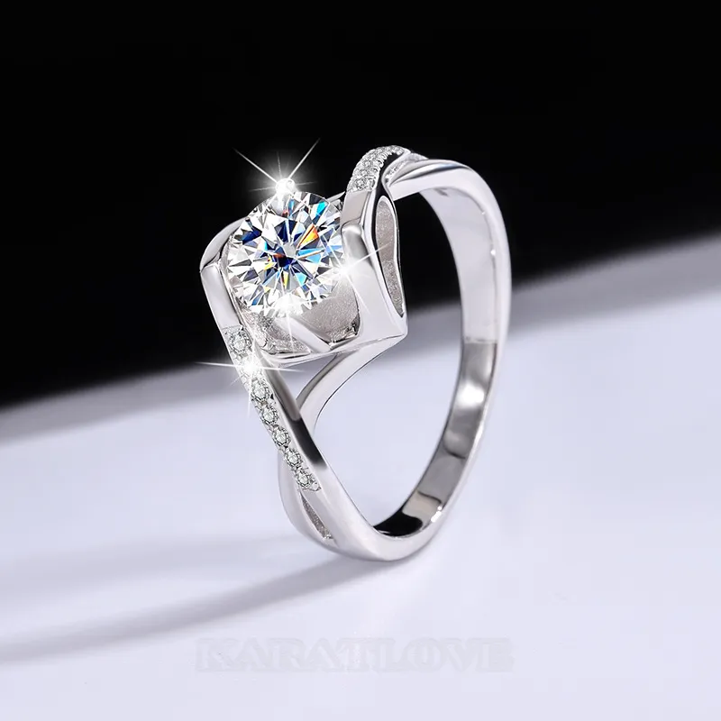 Bague de fiançailles art déco en argent sterling 925 et diamant moissanite de taille ronde
